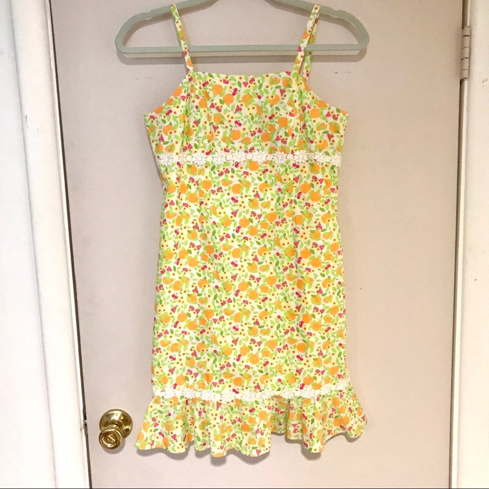 Lilly Pulitzer Dress Orange Cherry Daisy Girls 14